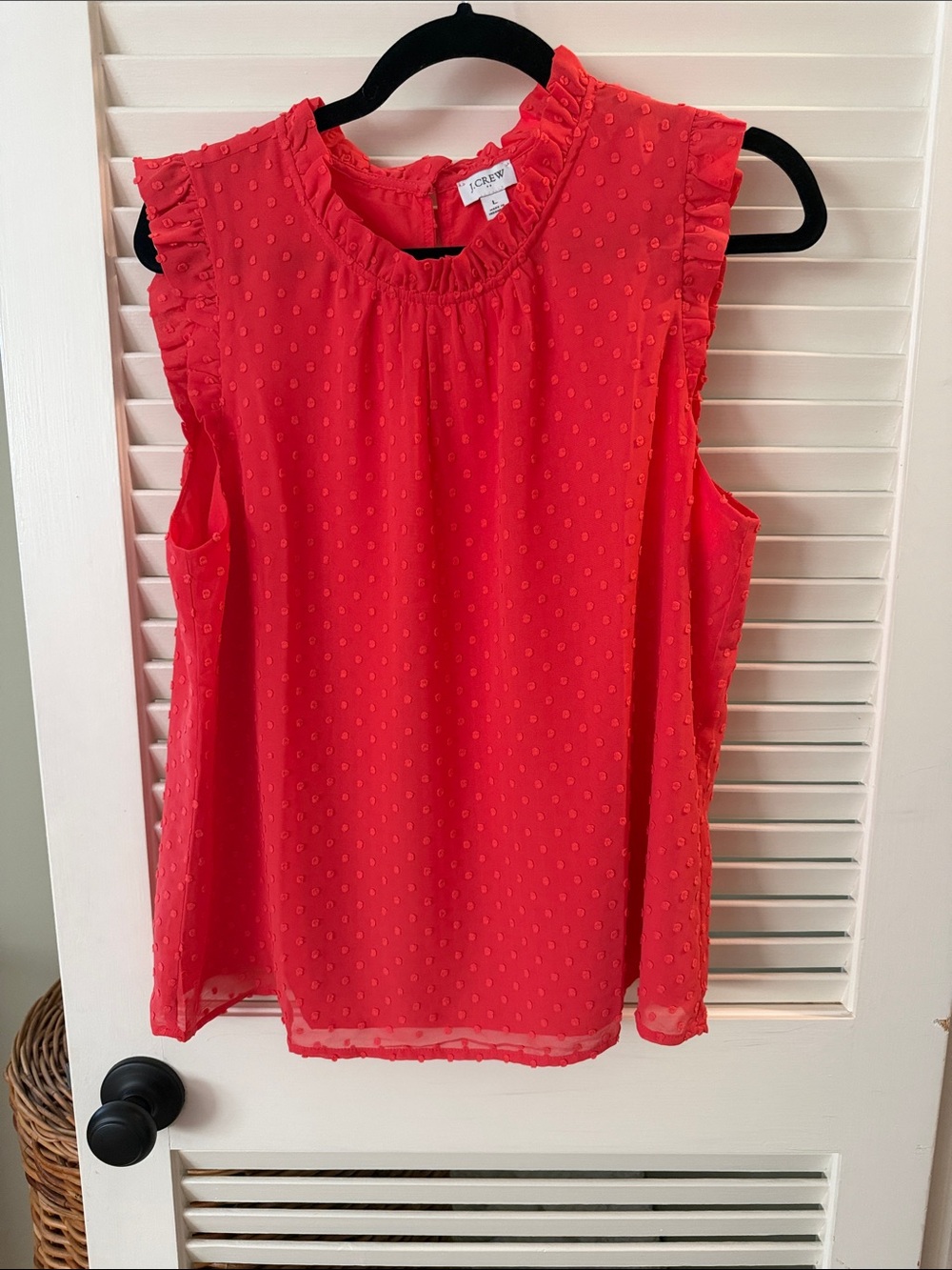 J.Crew Sleeveless Ruffle-Neck Swiss Dot Top